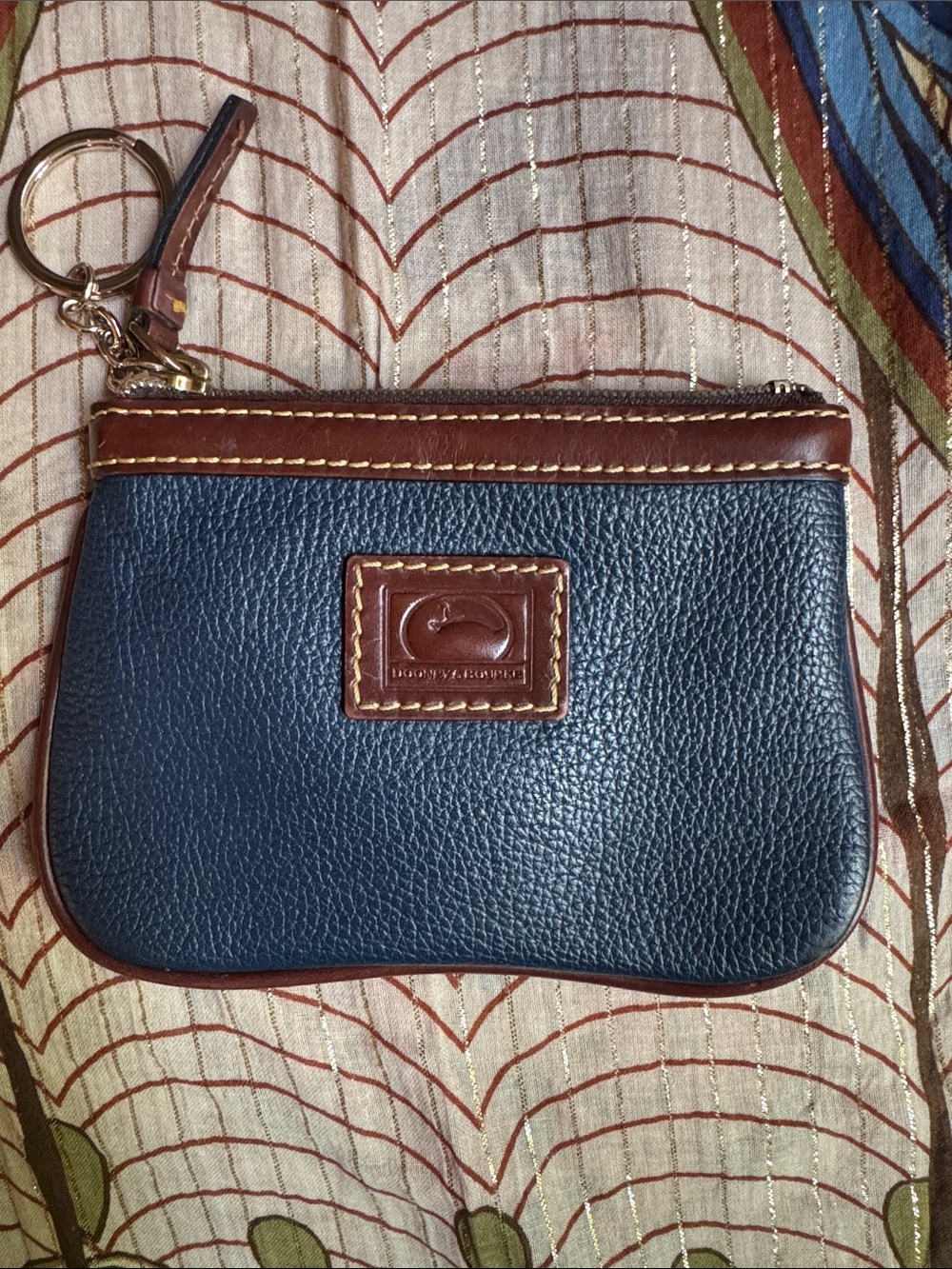 Dooney & Bourke Navy and Brown Pebbled Leather Wristlet